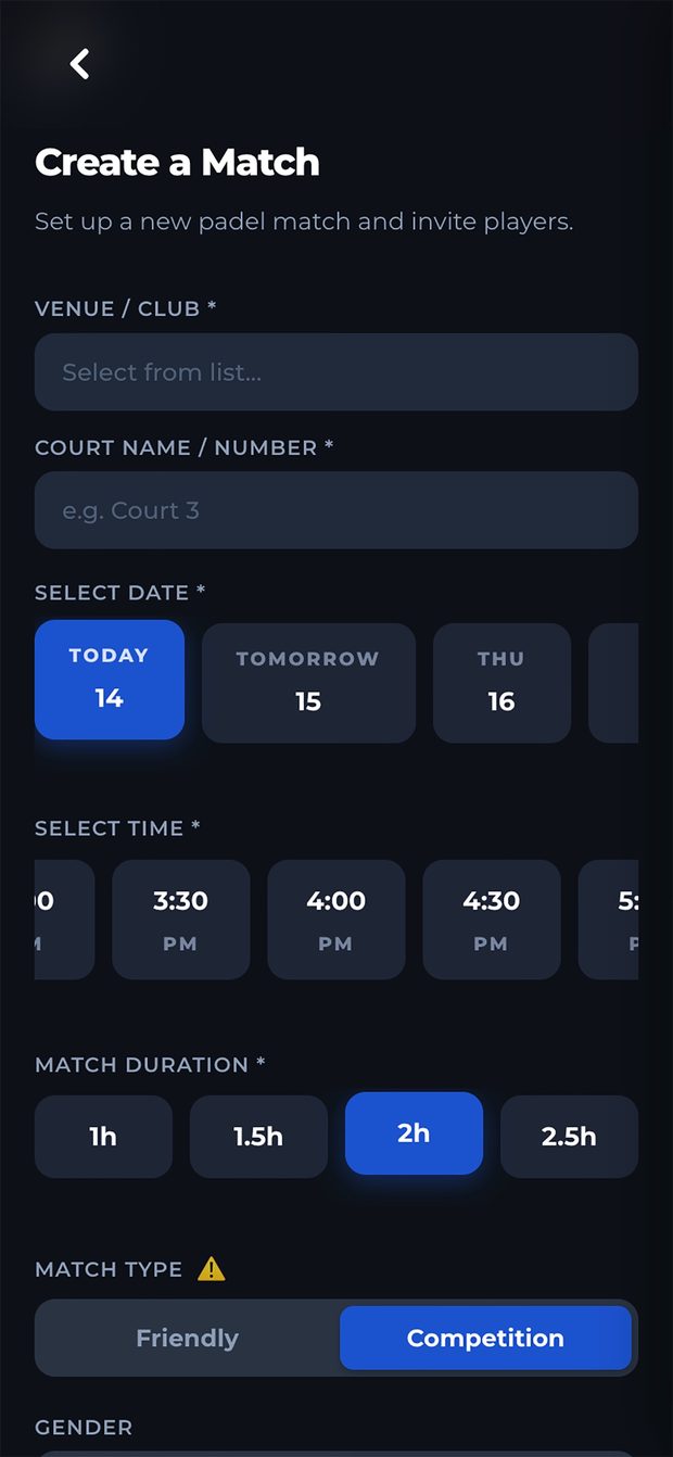 Create a match screen